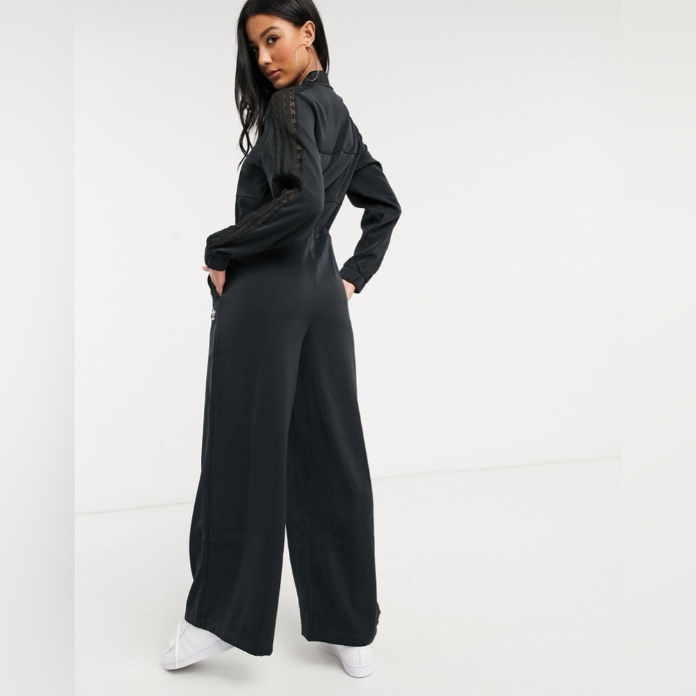 Adidas Originals Bellista Black Long Sleeve Lace Insert Wide-Leg Jumpsuit - Picture 6 of 8
